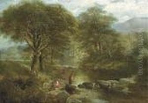 Figures By A River In The Woods by Thomas Creswick