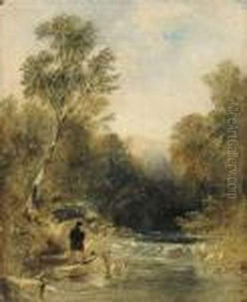 An Angler On The Bank Of A Rocky River - view 1