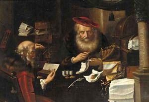 Merchants counting money by Salomon Koninck