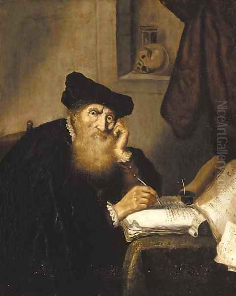 A scholar writing at a table - view 1