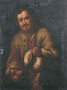 A man pouring wine into a drinking bowl by Bernhard Keil, Monsu Bernardo