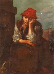 A boy seated, wearing a red cap by Bernhard Keil, Monsu Bernardo