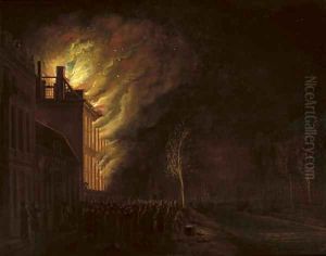 The 'Hof van Frankrijk', The Hague, on fire in the night of 26th March 1782 by Hendrik Keun