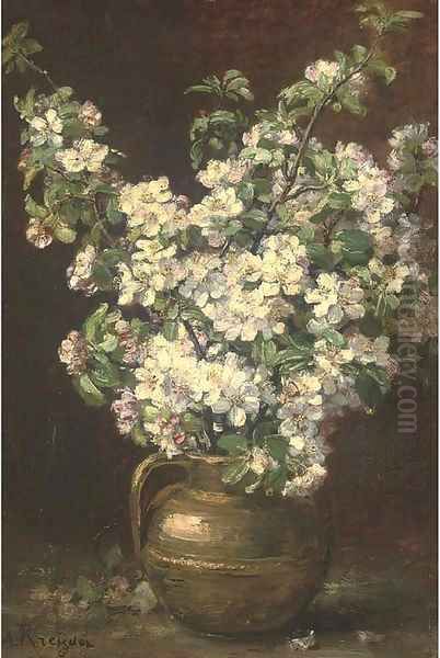Christmas roses in a brass jug - view 1