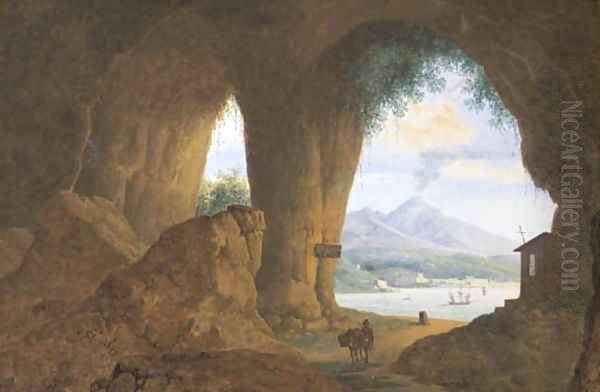 A traveller with his donkey near the Pansilippe, the Vesuvius in the distance - view 1
