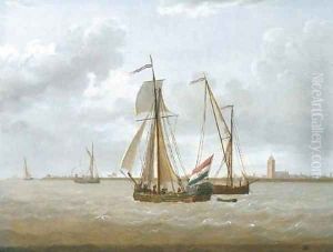 Shipping off the coast of the Zuyder Zee, a States Yacht raising its sails Shipping off the coast of the Zuyder Zee, a States Yacht raising its sails