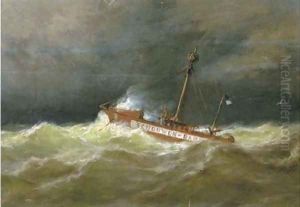 The Schouwen Bank light vessel at sea by George Laurens Kiers