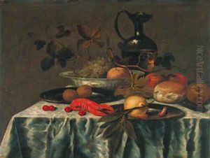Grapes, vine leaves and an orange in a Wanli 'kraak' porselein dish