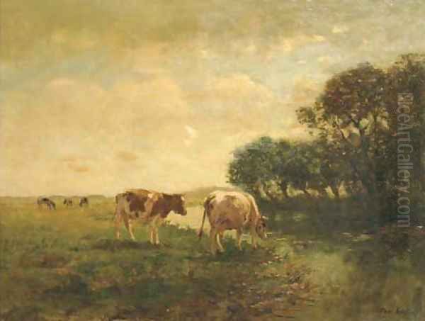 Cows by a stream in a polder landscape - view 1