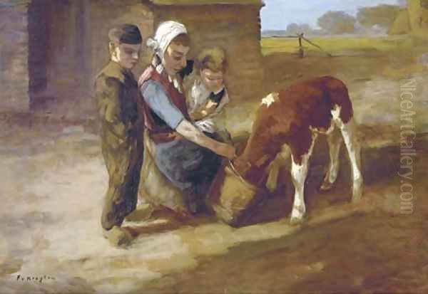 Feeding the little calf - view 1