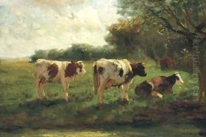 Cows in a sunlit polder landscape by Fedor Van Kregten