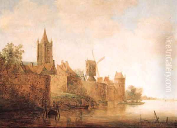 A view of Delft from the river Schie, with the Oude Kerk - view 1