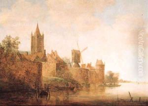 A view of Delft from the river Schie, with the Oude Kerk