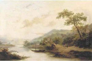 Ferry crossing in a hilly landscape