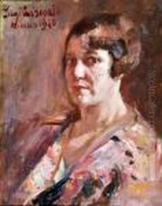 Ritratto Femminile Olio Su Tela Cm 54x43 Firmato by Luigi Crisconio