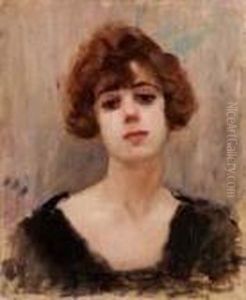 Ritratto Di Giovane Donna Dai Capelli Rossi E Con Camicetta Nera by Luigi Crisconio