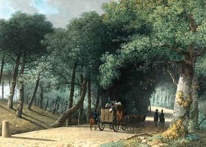 A Road entering a Forest with a Group of Soldiers attacking a Carriage by Martheus Derk Knip
