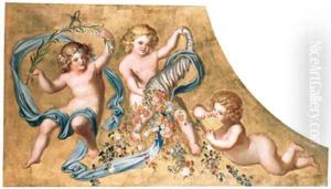 Cavorting putti with garlands of fruit and flowers by Hans Makart Kries