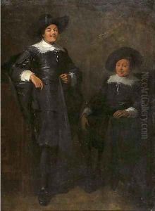 Portrait of two gentlemen, said to be Jan Tulp and Dirck Ruykhaver, full lengths, wearing black costumes with lace collars and cuffs and black hats by Thomas De Keyser