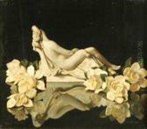 "composizione Con Fiori E Venere
 Sdraiata" Olio Su Cartone Telato Firmato, Iscritto E Datato Roma 1935 
In Basso. Iscritto E Dedicato Al Retro by Bruno Croatto