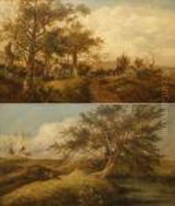 Country Landscapes With Figures And Cottages by John Crome