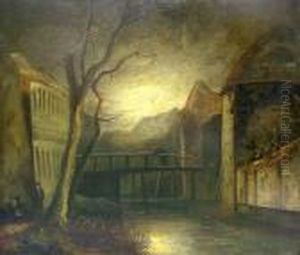 Town River Scene Illuminated By Moonlight by John Crome