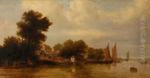 Boats On The River By A Thatched Cottage by John Crome