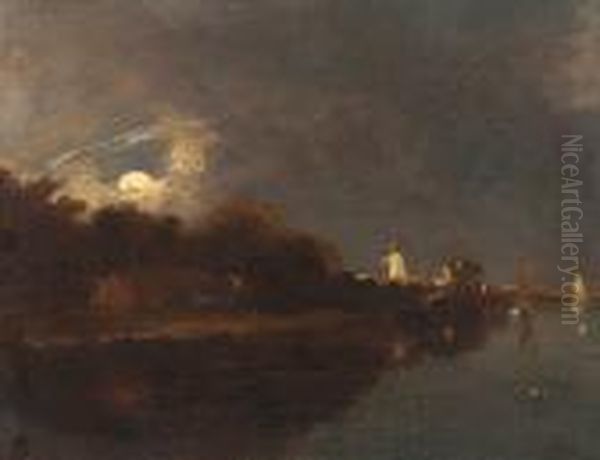 A Moonlight View On The River Yare by John Crome