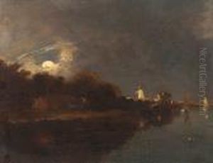 A Moonlight View On The River Yare by John Crome