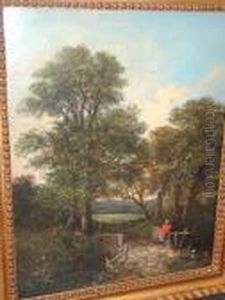 Figure On A Bridge In A Woodland Landscape Figure On A Bridge In A Woodland Landscape