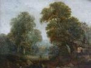 A Wooded River Landscape With Cottage by John Crome