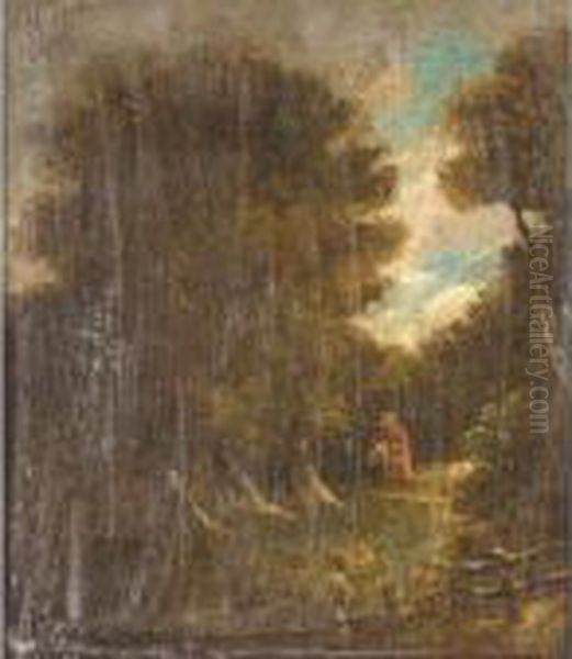 Two Figures At Dusk In A Wooded Landscape - view 1