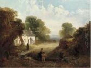 Figures Before A Sunlit Cottage