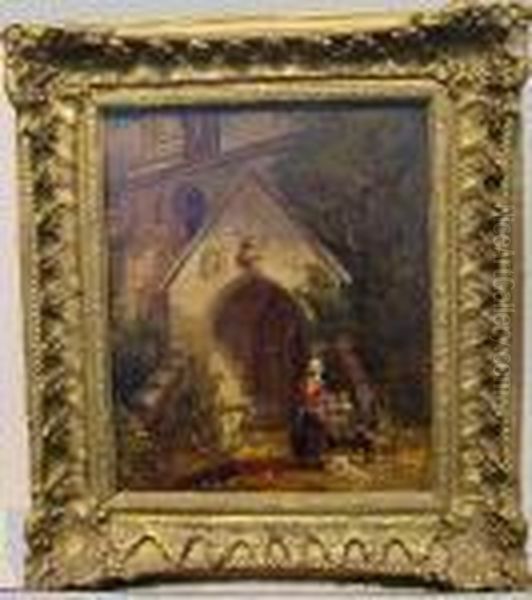 Figures Before A Chapel - view 1