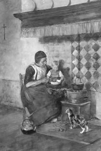 A little girl sitting on grandmothers lap by Heinrich Martin Krabb