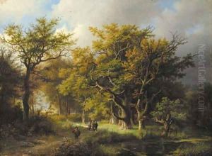 Sportsmen on a forest track