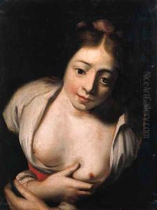 A young shepherdess, half length, in decollete dress by Willem Bartel Van Der Kooi