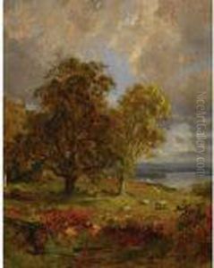 Landscape With Trees And Sheep Near A Copse