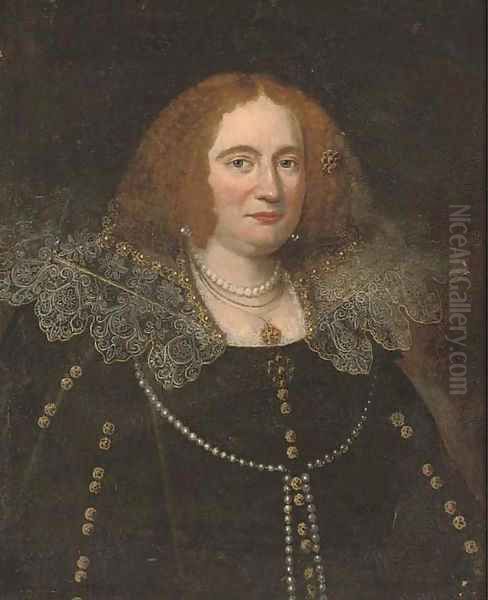 Portrait of a lady, half-length, in a black dress with a lace-trim collar - view 1