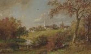 Back Of The Village, Hastings-on-hudson, New York by Jasper Francis Cropsey