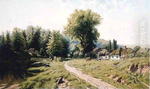 Summer Landscape with Cottages by Konstantin Iakovlevich Kryzhitskii