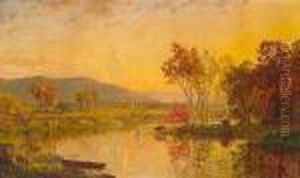 An Autumn Landscape With Cattle Watering At A River by Jasper Francis Cropsey