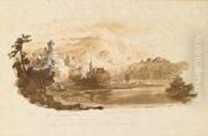 A Castle With A Gothic Church On The Banks Of A River by Jasper Francis Cropsey