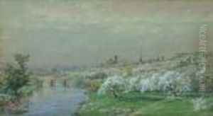 Spring Landscape With River And Town by Jasper Francis Cropsey