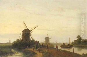 Figures along a canal near The Hague