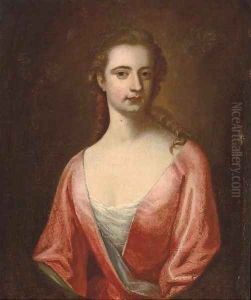 Portrait of a lady, half-length, in a pink dress with blue trim