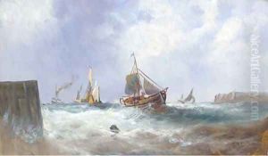 Fishing vessels in a squall; and Fishing vessels returning home by William Calcott Knell