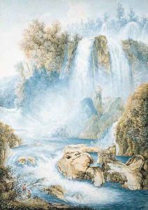 The falls at Tivoli, two anglers in the foreground by Franz Keiserman