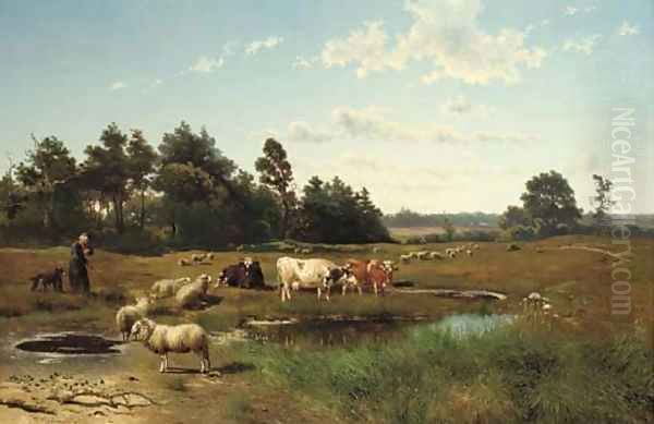 A summer landscape with cattle grazing - view 1
