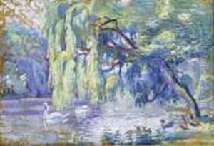 Les Cygnes Sur Le Lac Du Bois De Boulogne by Henri Edmond Cross